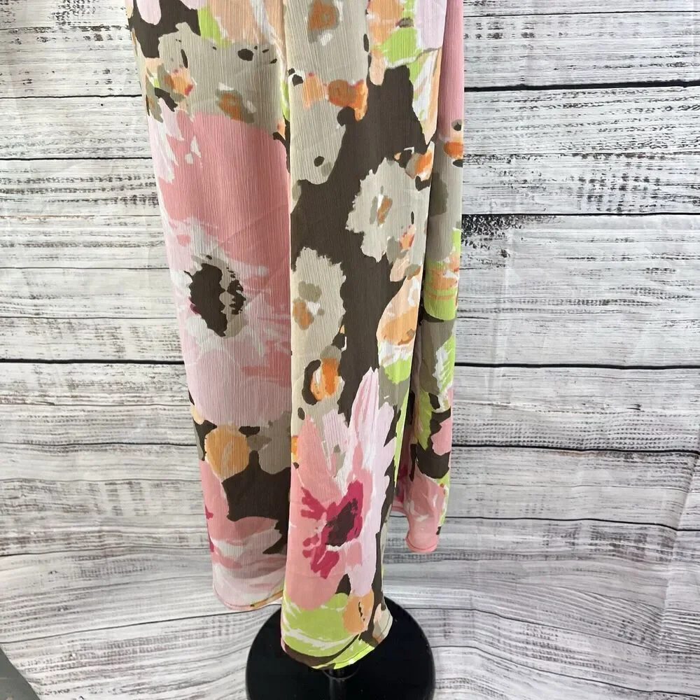 Croft & Barrow Skirt size 8 Pink Brown Floral Sheer A Line Midi Cottage Core